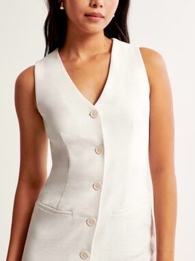 Abercrombie & Fitch Sleeveless V-Neck Button Front Cream Vest Dress